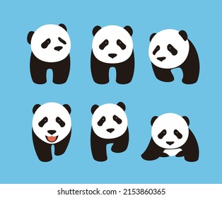 süßes Panda-Babyset, flaches Design, Vektorgrafik