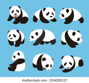 cute panda baby set, flat design  vector illustrator