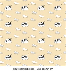 cute panda baby sleeping on cloud below seamless pattern vector 