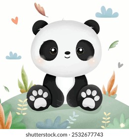 Cute panda with background forest