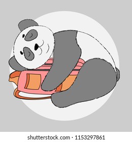 Cute panda with backpack in school or kindergarden