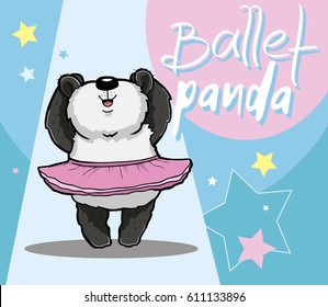 Cute Panda ballerina is a ballet dancer. Vector illustration.