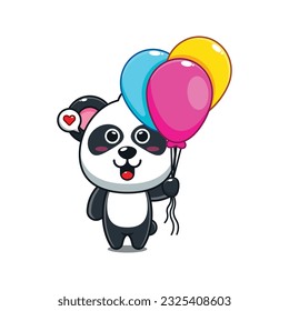 cute panda with balloon cartoon vector illustration.