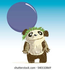 Cute panda with balloon, vector