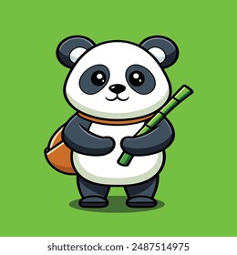cute panda with bamboo bag vector illustration