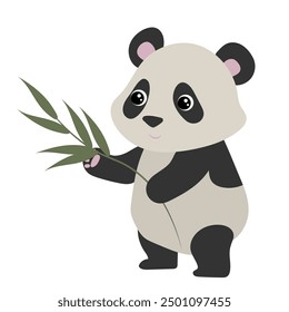 Cute Panda with bamboo Branch, Kids Style Clip Art for Stickers and Children's Designs