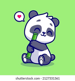 Cute Panda With Bamboo Cartoon Vector Icon Illustration. Animal Nature Icon Concept Isolated Premium Vector. Flat Cartoon Style