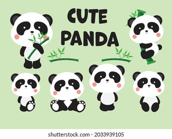 cute panda with bamboo clipart.