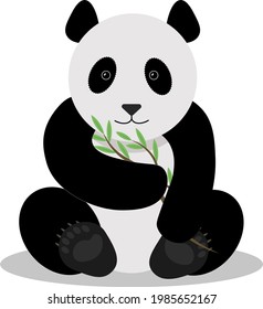 Cute panda with bamboo. Cute drawing of a panda bear with a bamboo branch in its paws. 