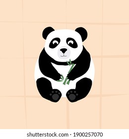 Cute panda with bamboo. Endangered chinese panda. Panda cartoon on pastel background. Doodle illustration vector.