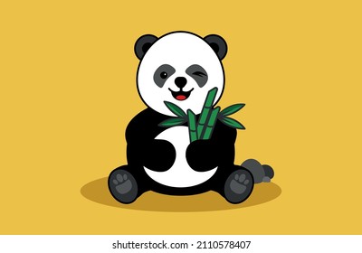 Cute panda with bamboo flat design