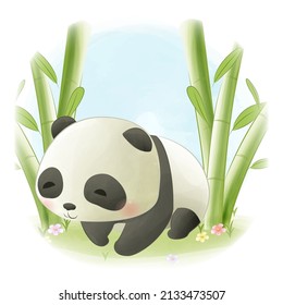 
cute panda in a bamboo forest.