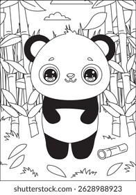 Cute Panda Bamboo Forest Coloring Page Cartoon Vector