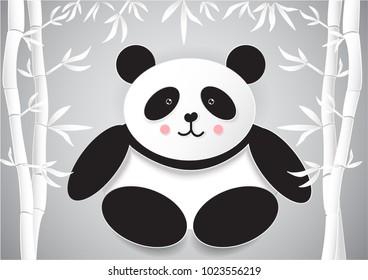 cute panda in bamboo forest .vector paper art and digital craft style.