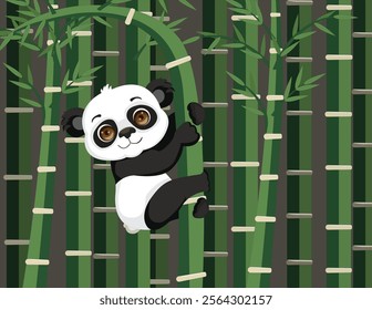 Cute Panda In Bamboo Forest Wall Mural Interior Vector