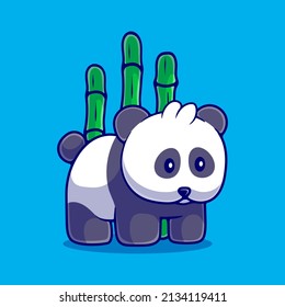 cute panda with bamboo illustration suitable for mascot sticker and t-shirt design