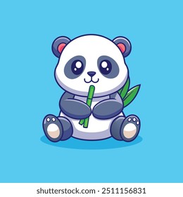Cute panda with bamboo illustration vector image. Panda Clipart, Cute Animal.