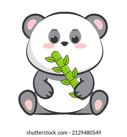 cute panda with bamboo kawaii
