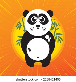 Cute Panda Bamboo Leaf Cartoon Vektorsymbol Illustration. 