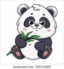 Cute panda with bamboo leaves