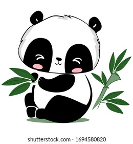 Cute Panda und Bambus lassen Vektorillustration Illustration. Skizze. Print-Design für Grafiken, Kindergarten, T-Shirts, Poster.