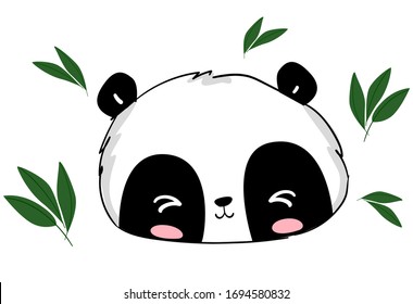 Cute panda and bamboo leaves vector illustration. Sketch. Print design for graphics, nursery, t-shirts, poster.