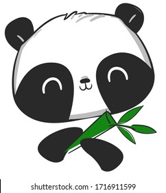 Cute panda and bamboo leaves vector illustration. Sketch. Print design for graphics, nursery, t-shirts, poster.