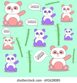 Cute panda and bamboo pattern. vector cartoon illustration