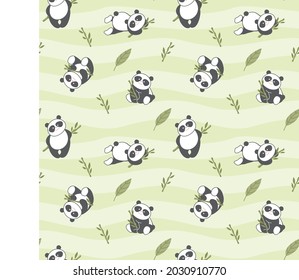 Cute panda, bamboo, seamless pattern, kids print, vector