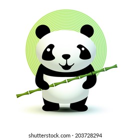 Cute Panda with bamboo stick. Vector illustration.