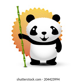 Cute Panda with bamboo stick. Vector illustration.