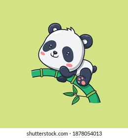 Cute panda in bamboo tree. Panda mascot cartoon character.