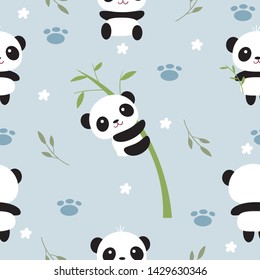 cute panda and bamboo tree seamless pattern