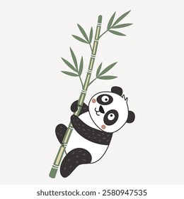 Cute panda and bamboo. Vector panda