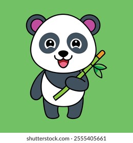 Cute Panda With Bamboo vector art