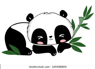 Cute panda and bamboo vector illustration. Sketch. Print design for graphics, nursery, t-shirts, poster.