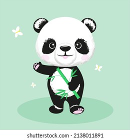 Panda lindo con bambú, ilustración vectorial. 