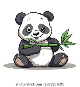 Panda lindo con ilustración vectorial de bambú, estilo de caricatura