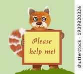 Cute panda with a banner demanding "Please help me!" Vector illustration.