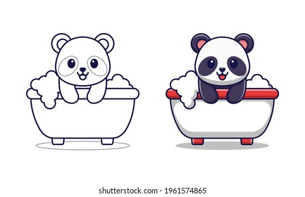 Cute panda in the bath cartoon coloring pages for kids