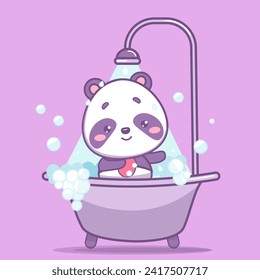 Cute Panda in der Badewanne kawaii Vektorgrafik