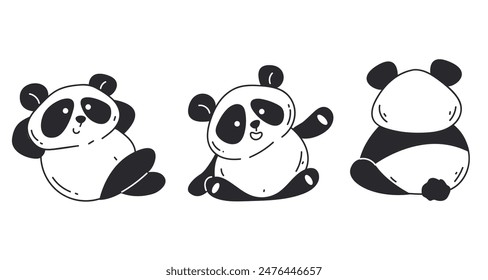 Cute panda bear animal baby character doodle line art style concept. Vector graphic design element illustration