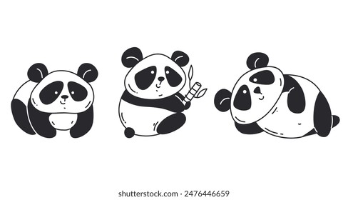 Cute panda bear animal baby character doodle line art style concept. Vector graphic design element illustration