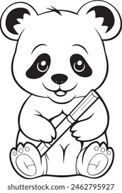 Cute Panda Bear Animal Character for Coloring Book, Black and White Cartoon Illustration
