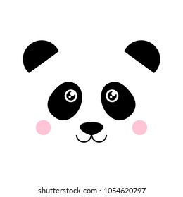 Cute panda bear, panda animal face vector graphic illustration, icon or print, isolated.