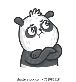 Cute Panda Bear: arrogant, haughty, resentful, offended, proud emotions. Set of characters in vector hand drawn style, doodle cartoon illustration. As logo, mascot, sticker, emoji