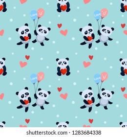 Cute panda bear with balloon and heart  pattern