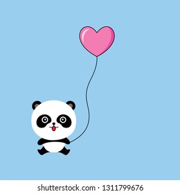 cute panda bear with balloon valentine greeting vector