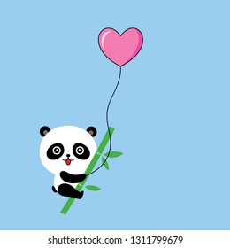 cute panda bear with balloon valentine greeting vector