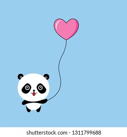 cute panda bear with balloon valentine greeting vector